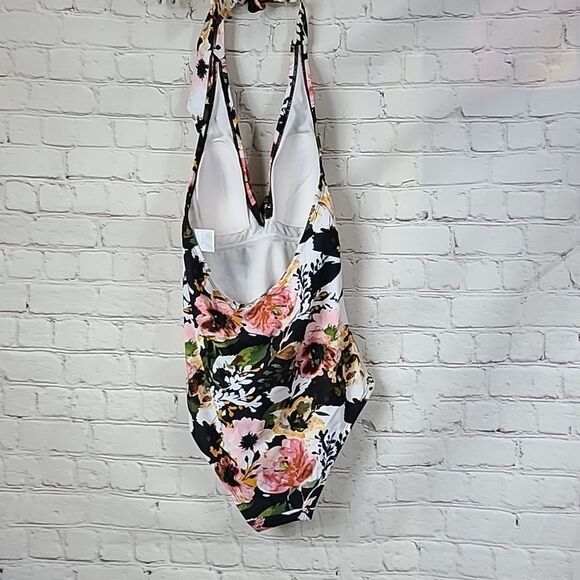 Kona Sol Twist Front Halter One-Piece Swimsuit Floral Print Small Bathing Suit - Picture 3 of 10